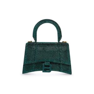 TÚI Balenciaga Women Hourglass XS Handbag with Rhinestones-Dark Green