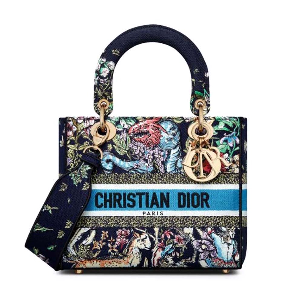 TÚI Dior Women Medium Lady D-Lite Bag Blue Multicolor D-Constellation Embroidery