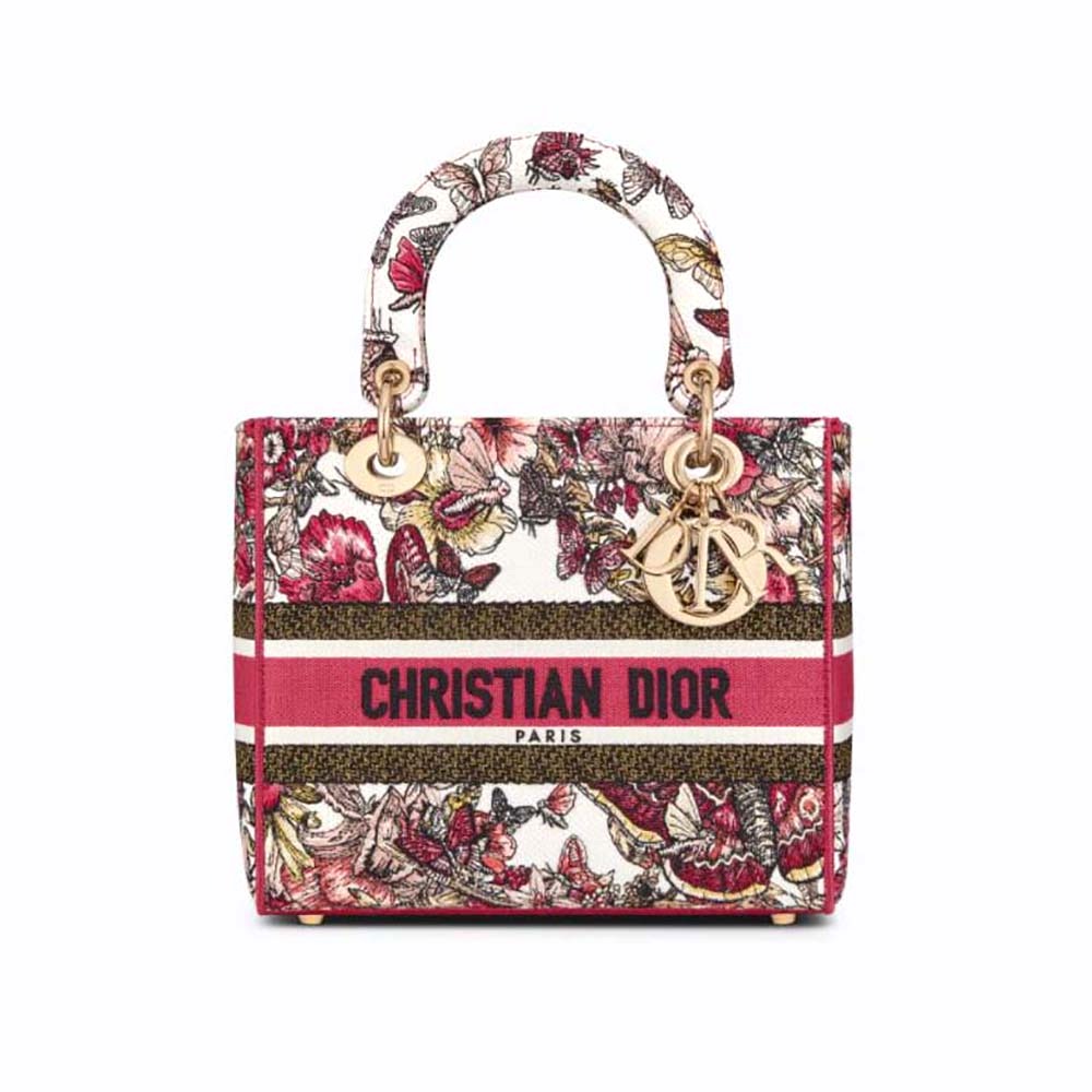 TÚI Dior Women Medium Lady D-lite Bag Multicolor Butterfly Embroidery