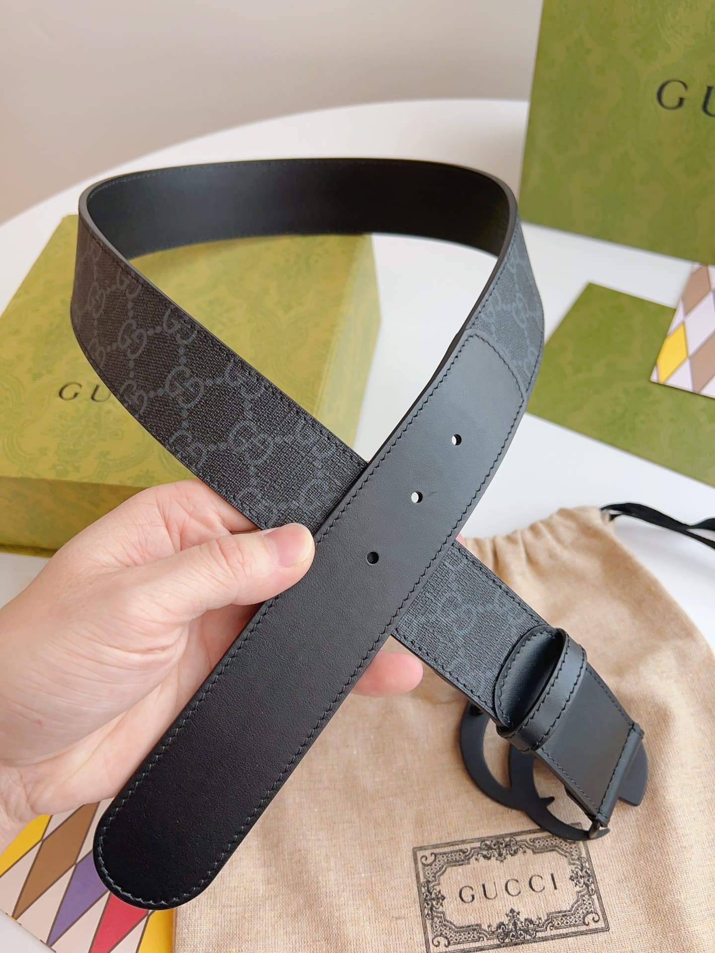DÂY LƯNG GUCCI GG BLACK CANVAS LEATHER Khóa đen