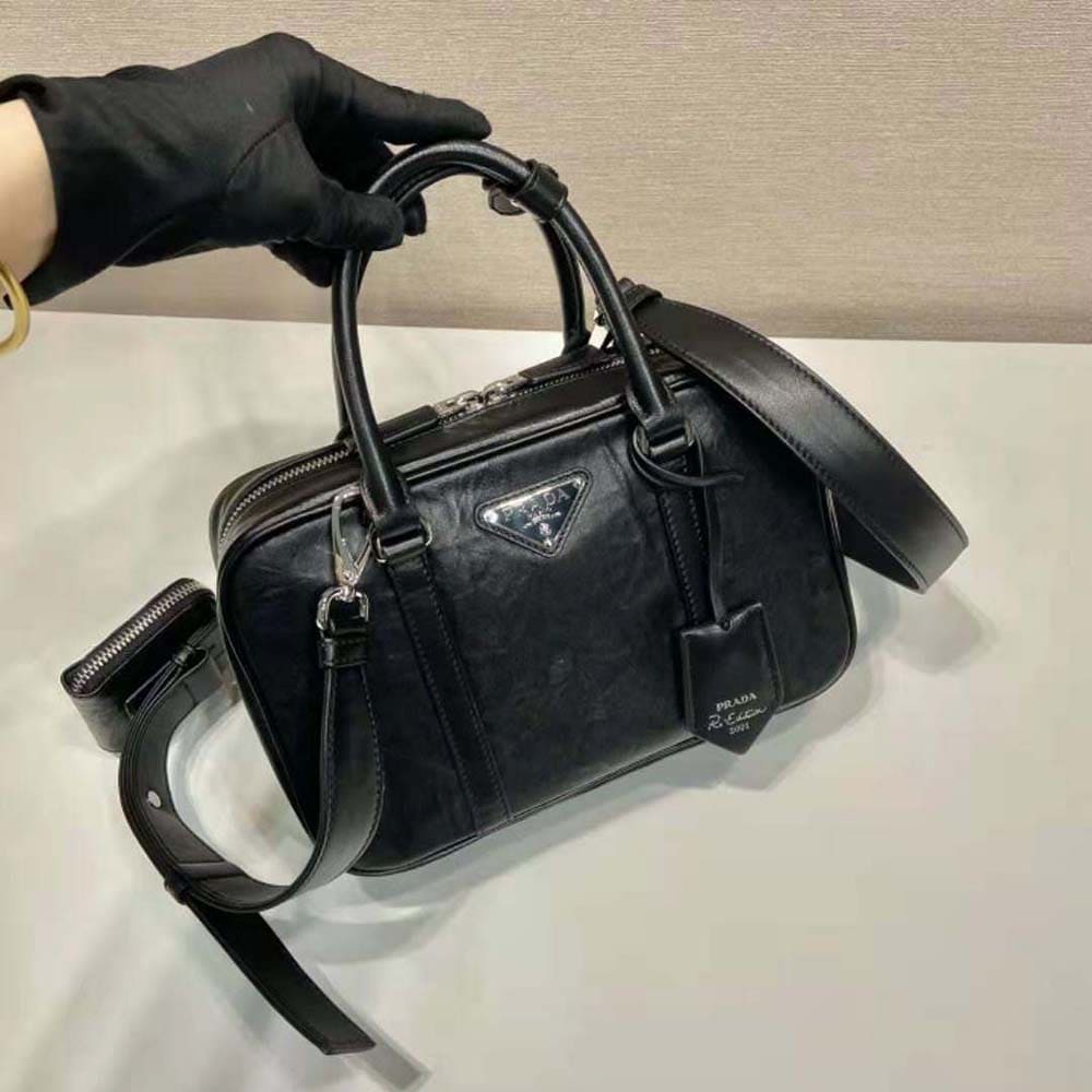 TÚI Prada Women Medium Antique Nappa Leather Top Handle Bag-Black