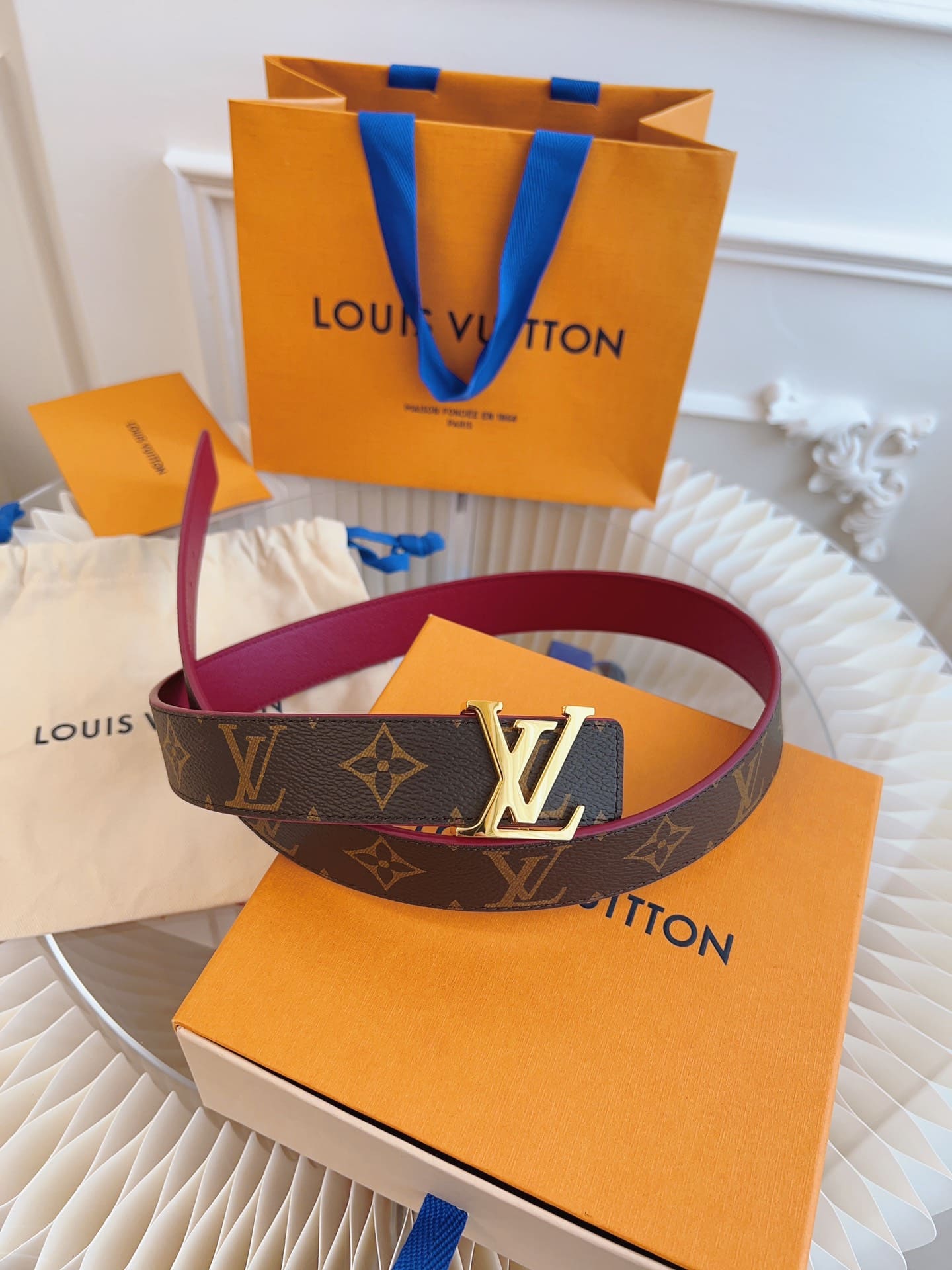 DÂY LƯNG LOUIS VUITTON PURPLE BROWN MONOGRAM LEATHER Khóa vàng