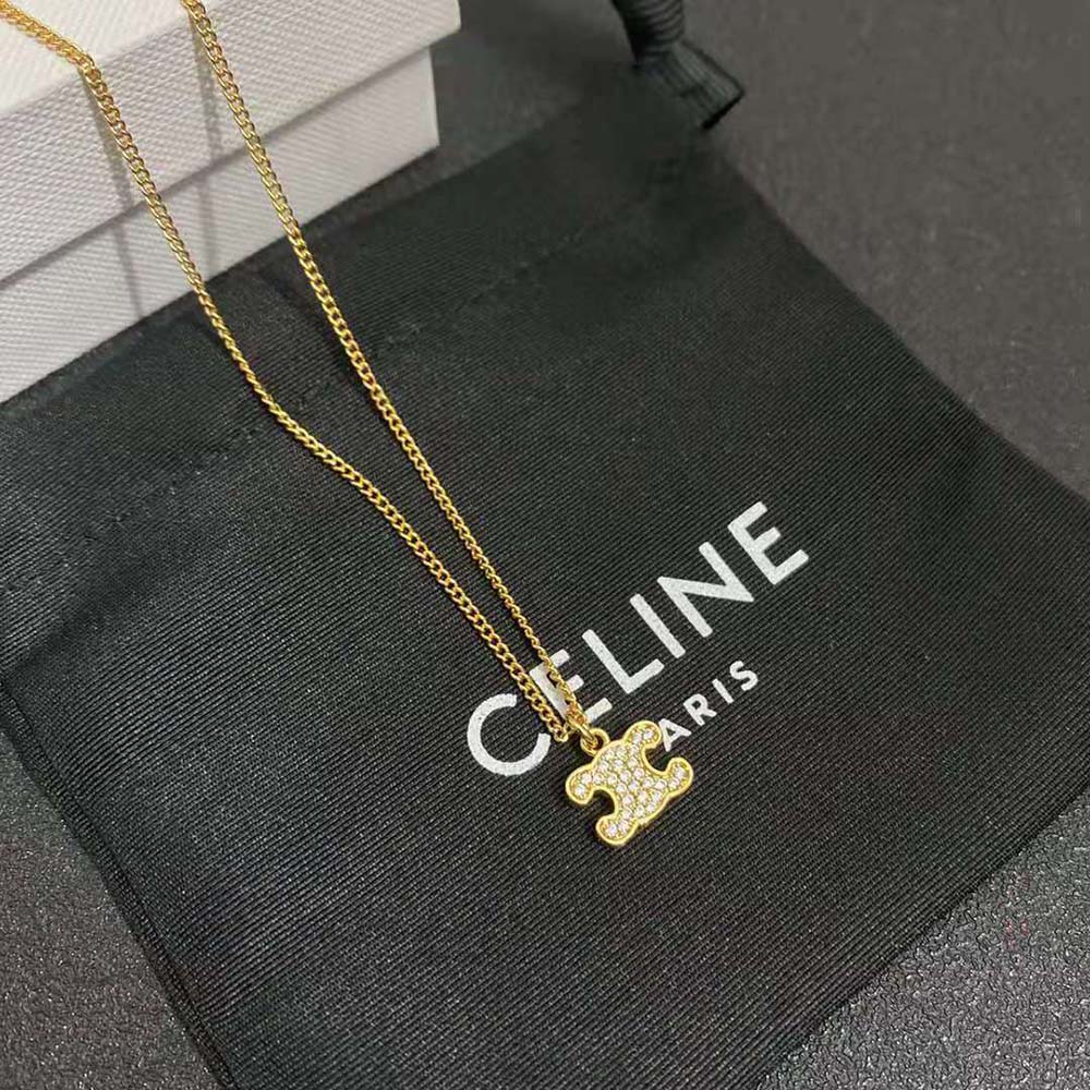 Vòng cổ Celine Women Triomphe Rhinestone Necklace in Brass with Gold Finish and Crystals