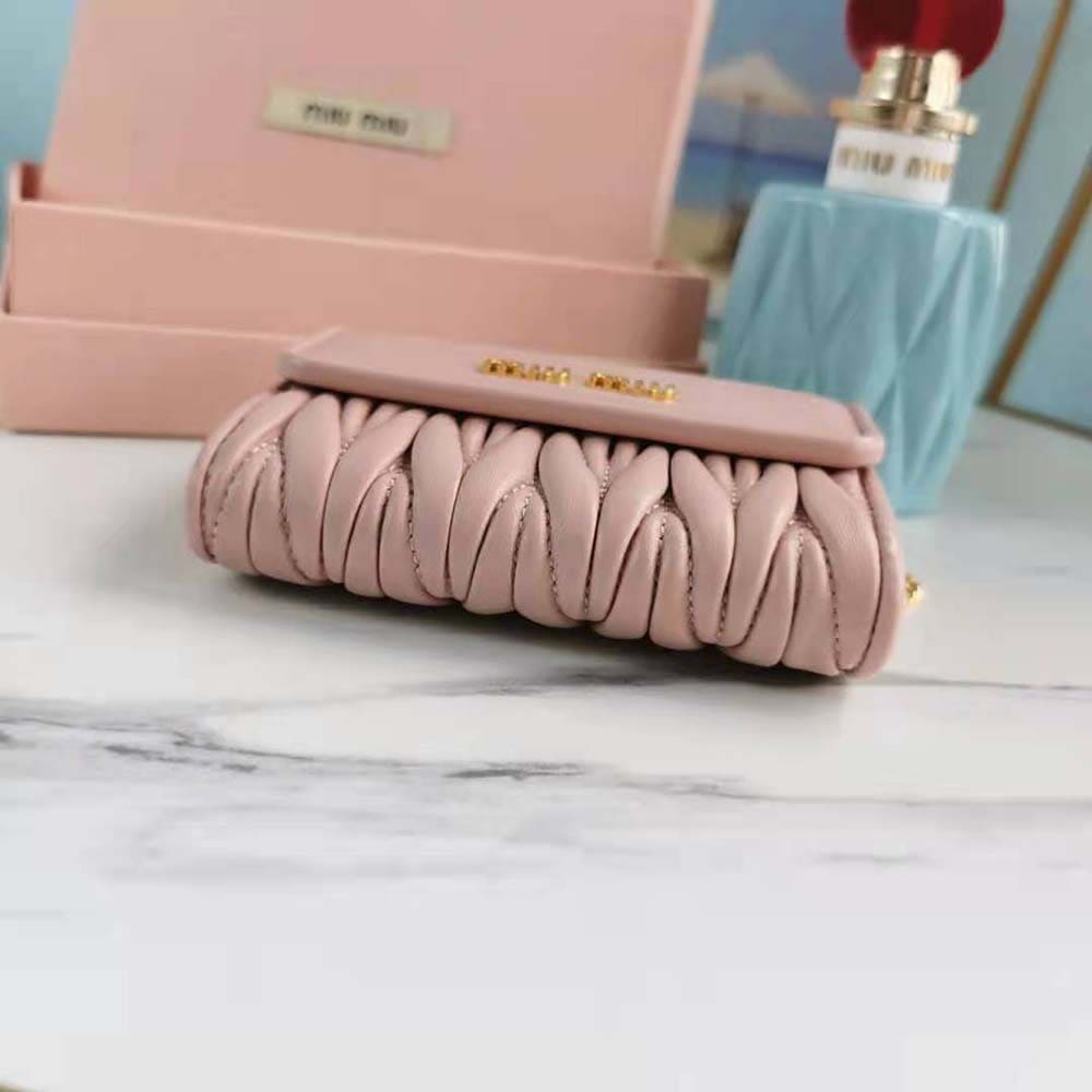 Ví Miu Miu Women Nappa Leather Wallet with Shoulder Strap-Pink