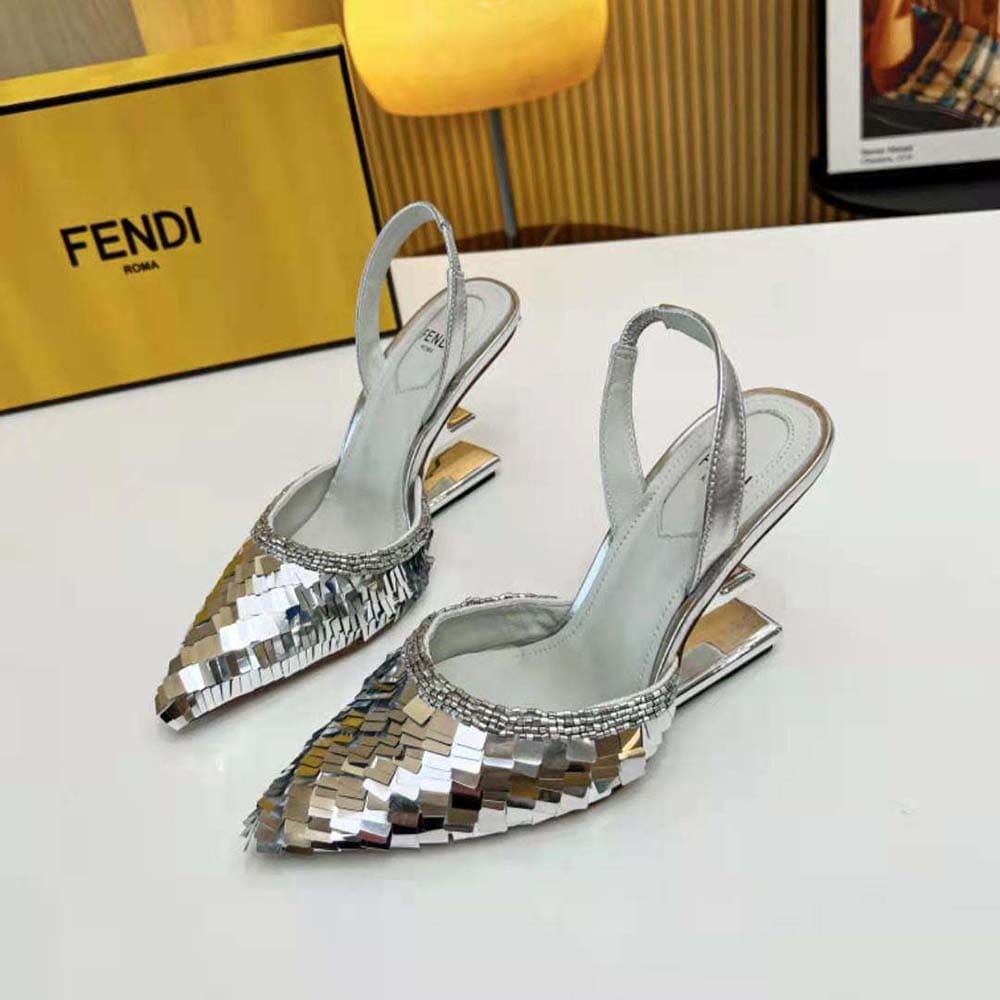 GIÀY Fendi Women First Silver Sequin High-Heeled Slingback