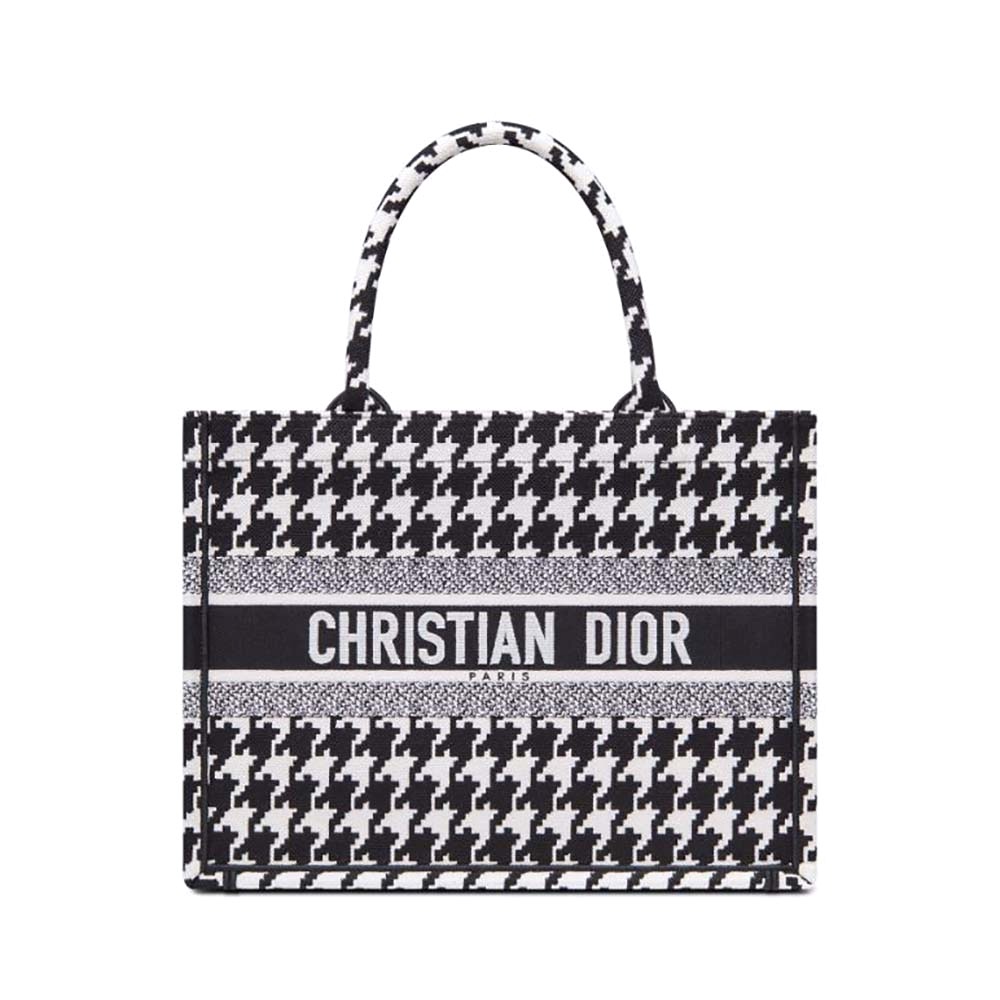 TÚI Dior Women Small Dior Book Tote Black Houndstooth Embroidery
