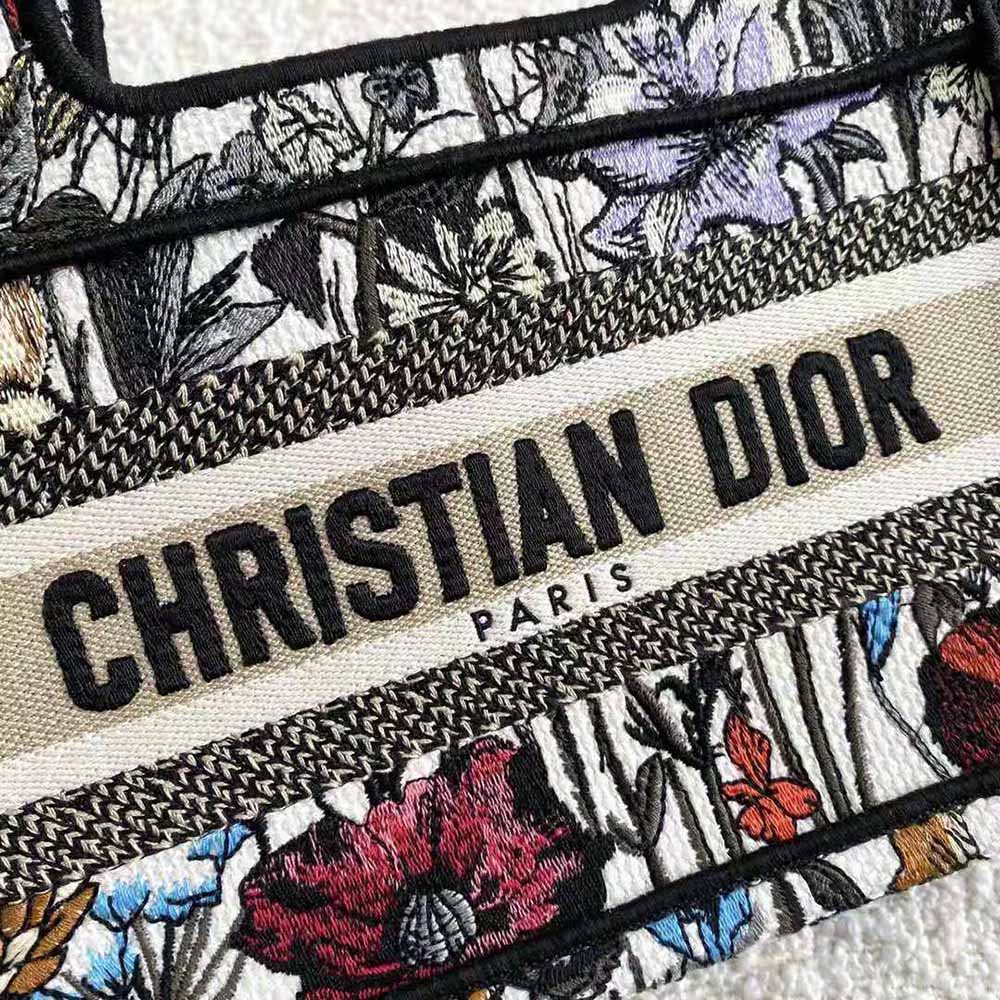 TÚI Dior Women Mini Dior Book Tote Multicolor Mille Fleurs Embroidery