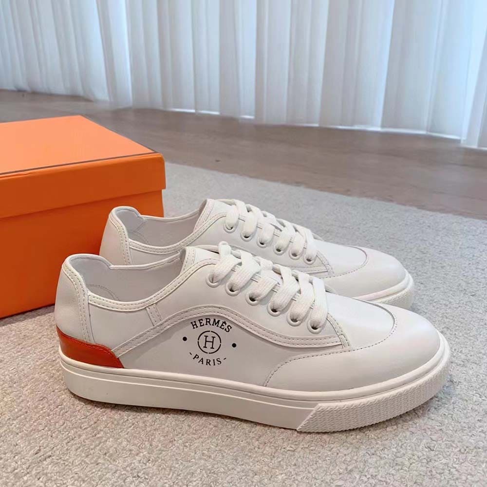 GIÀY Hermes Unisex Get Sneaker in SH Canvas and Calfskin with Signature “Hermès Paris” Stencil-White