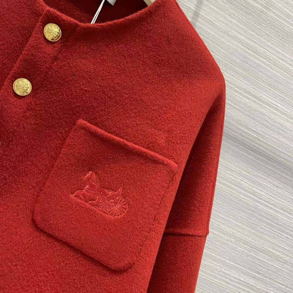 ÁO CELINE Women Reversible Snap Cardigan in Cashmere-Maroon