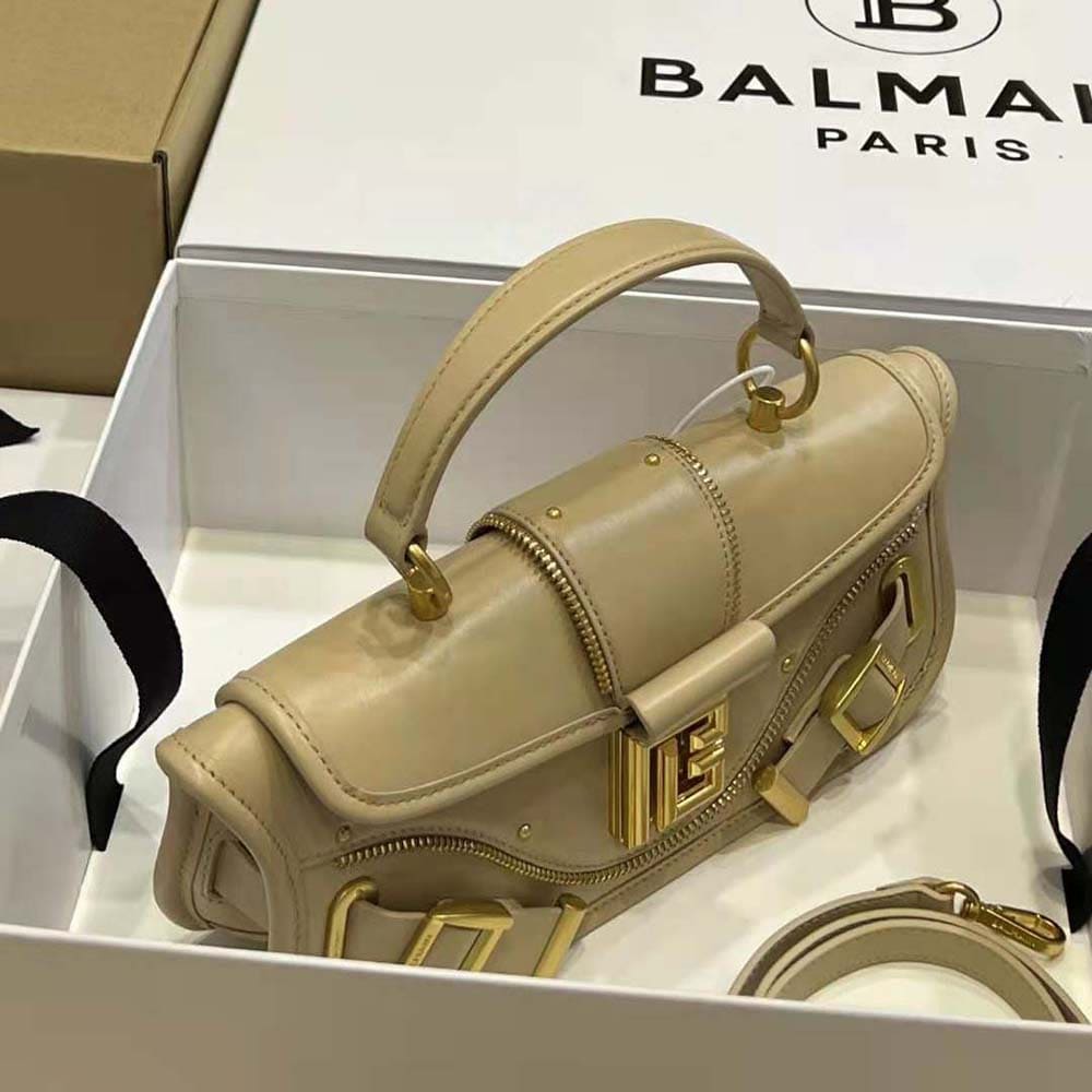 TÚI Balmain Women Blaze Clutch Bag in Smooth Leather-Beige