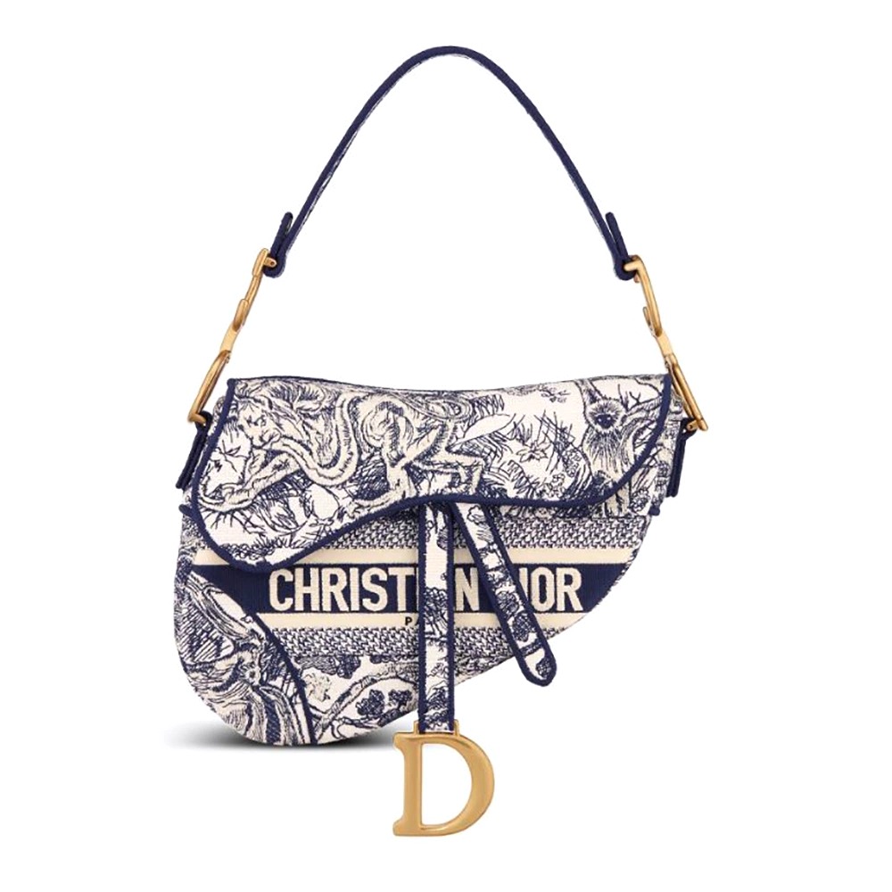 TÚI Dior Women Saddle Bag Blue Toile de Jouy Embroidery