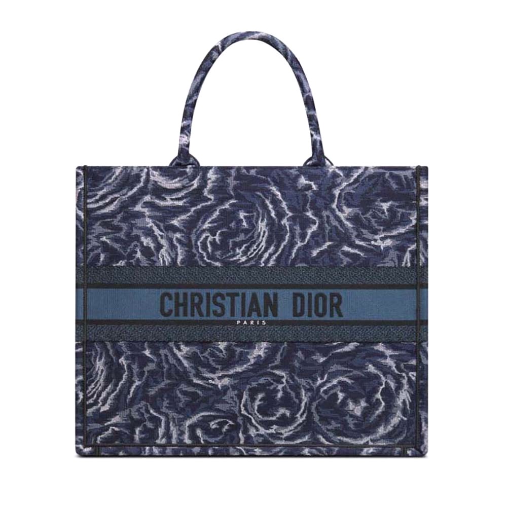 TÚI Dior Women Large Dior Book Tote Blue Dior Roses Embroidery