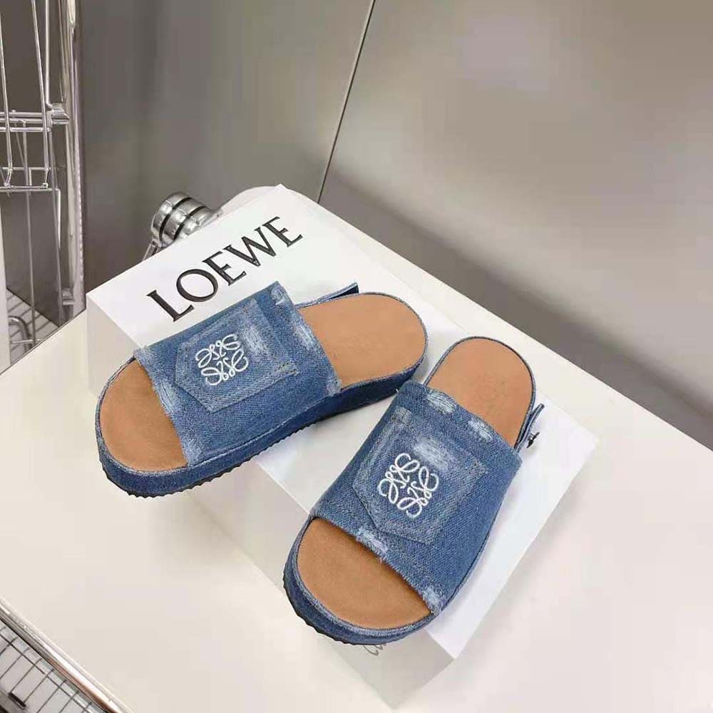 DÉP Loewe Women Deconstructed Slide in Denim-Navy