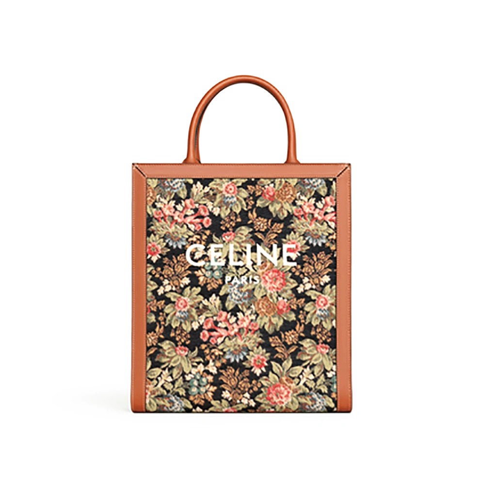 TÚI Celine Women Small Vertical Cabas Celine in Floral Jacquard and Calfskin