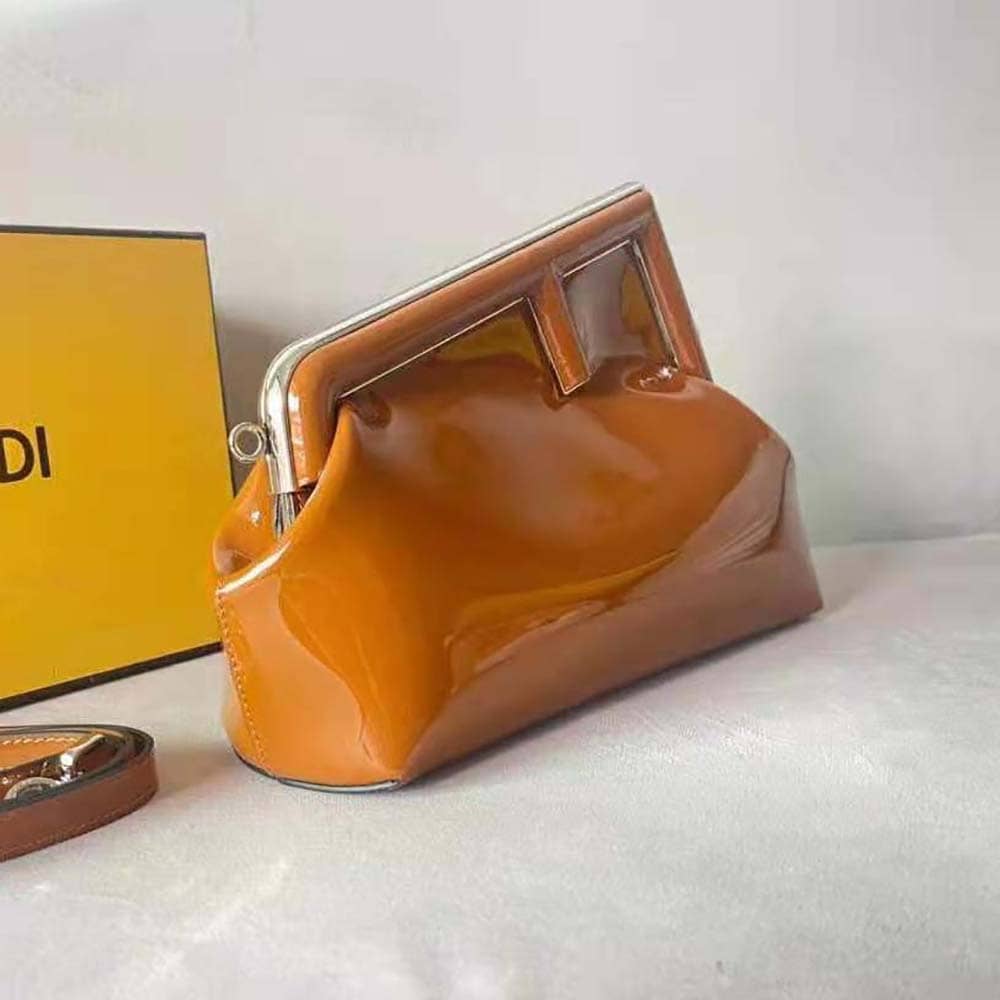 TÚI Fendi Women First Midi Brown Patent Leather Bag