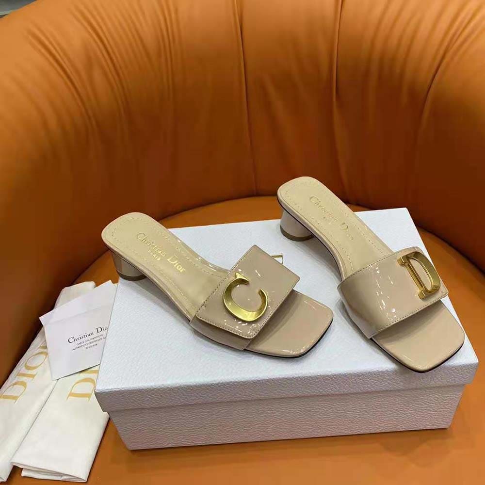 GUỐC Dior Women C’est Dior Heeled Slide Nude Patent Calfskin
