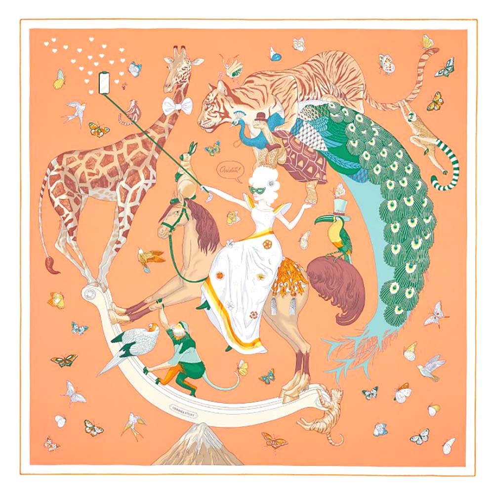 KHĂN Hermes Women Hermes Story Scarf 90 in Silk Twill with Hand-Rolled Edges-Orange