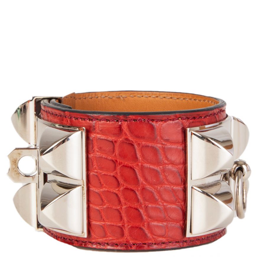 HERMÈS 'COLLIER DE CHIEN' BRACELET SANGUINE ALLIGATOR