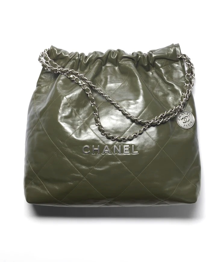TÚI CHANEL 22 SILVER METAL KHAKI BUCKLE