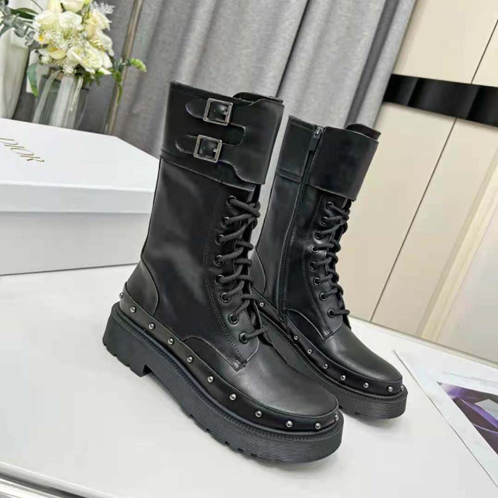 GIÀY Dior Women Diorquake Ankle Boot Black Calfskin