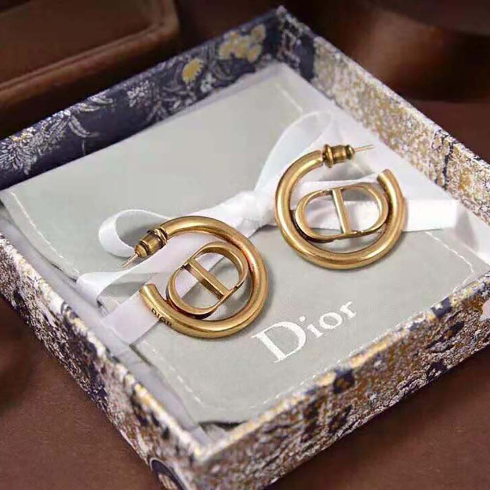 Bông tai Dior Women 30 Montaigne Hoop Earrings Antique Gold-Finish Metal