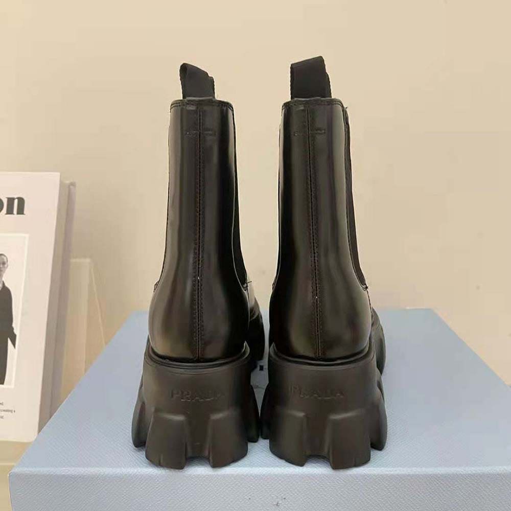 GIÀY Prada Women Monolith Brushed Leather Booties-Black