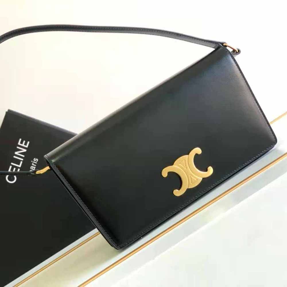 TÚI Celine Women Trapeze Triomphe Bag in Shiny Calfskin-Black