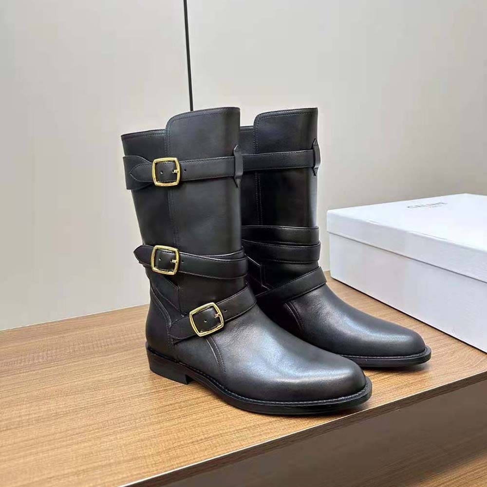 GIÀY Celine Women Celine Lyra Triple Buckles Boot in Calfskin-Black