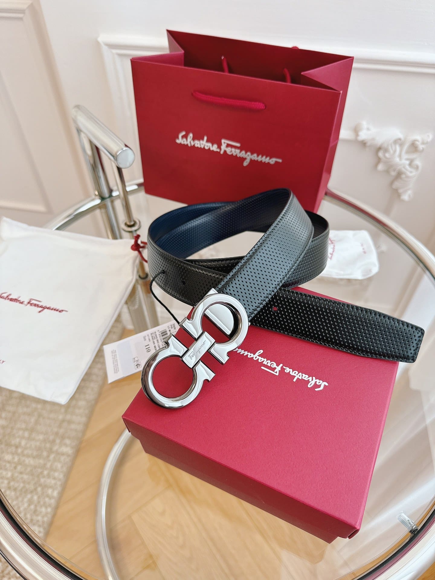 DÂY LƯNG Salvatore Ferragamo Adjustable Gancini Belt Khóa bạc