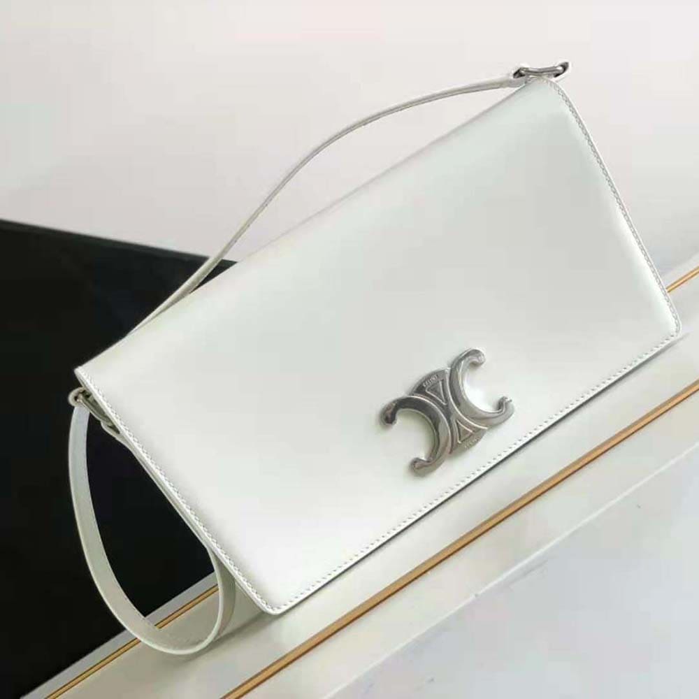 TÚI Celine Women Trapeze Triomphe Bag in Shiny Calfskin-White