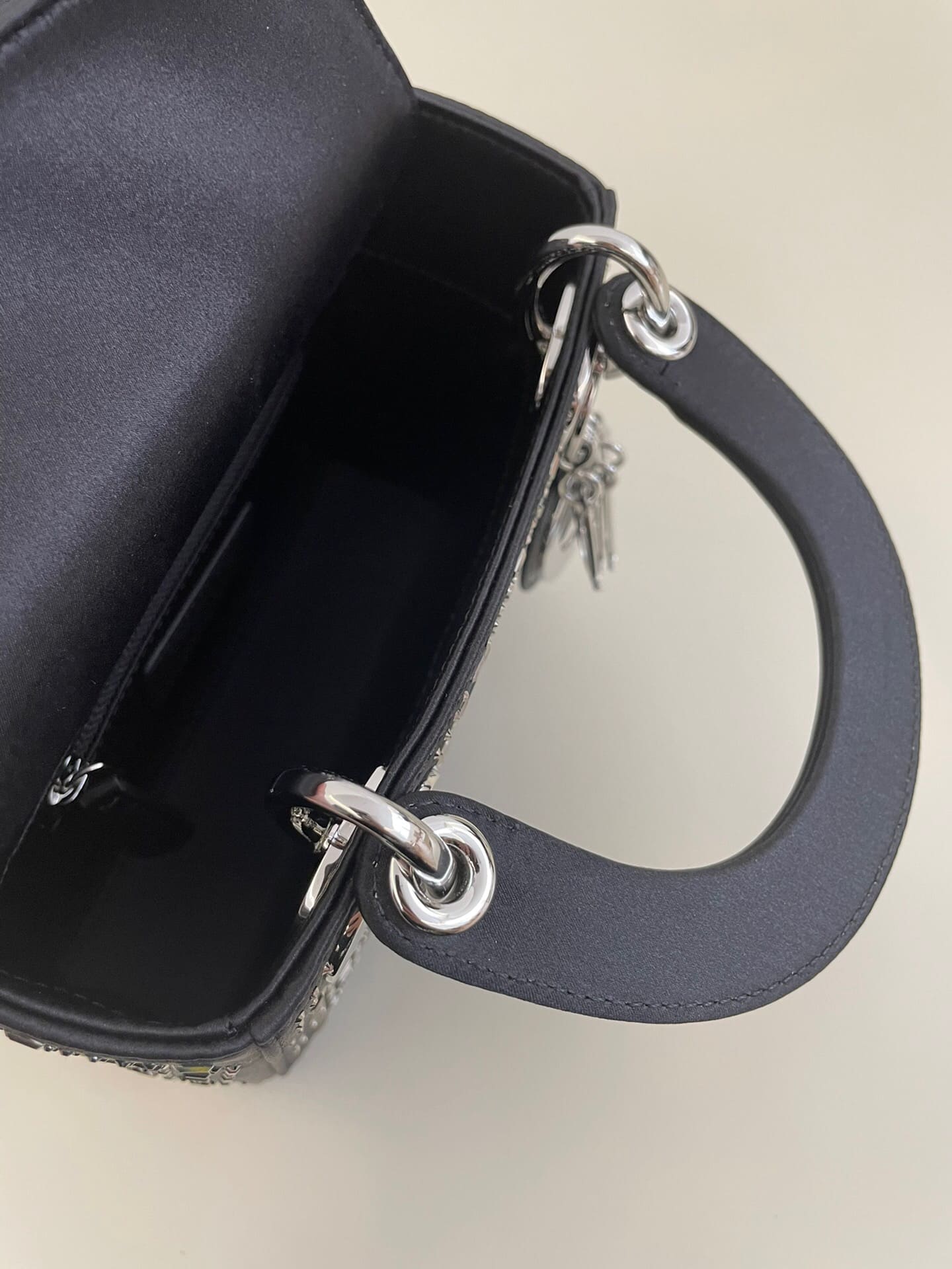 TÚI CHRISTIAN DIOR Mini Lady Dior Bag in Black Cannage Satin with Rhinestones