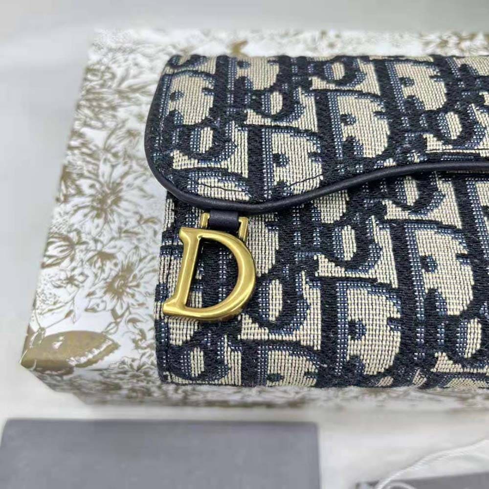 Ví Dior Women Saddle Lotus Wallet Gray Dior Oblique Jacquard