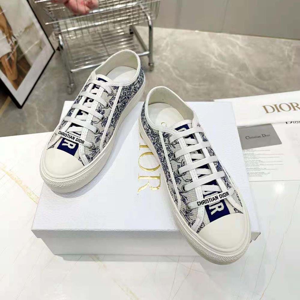 GIÀY Dior Women Walk’N’Dior Sneaker Black Multicolor Cotton Embroidered with Dior Petites Fleurs Motif