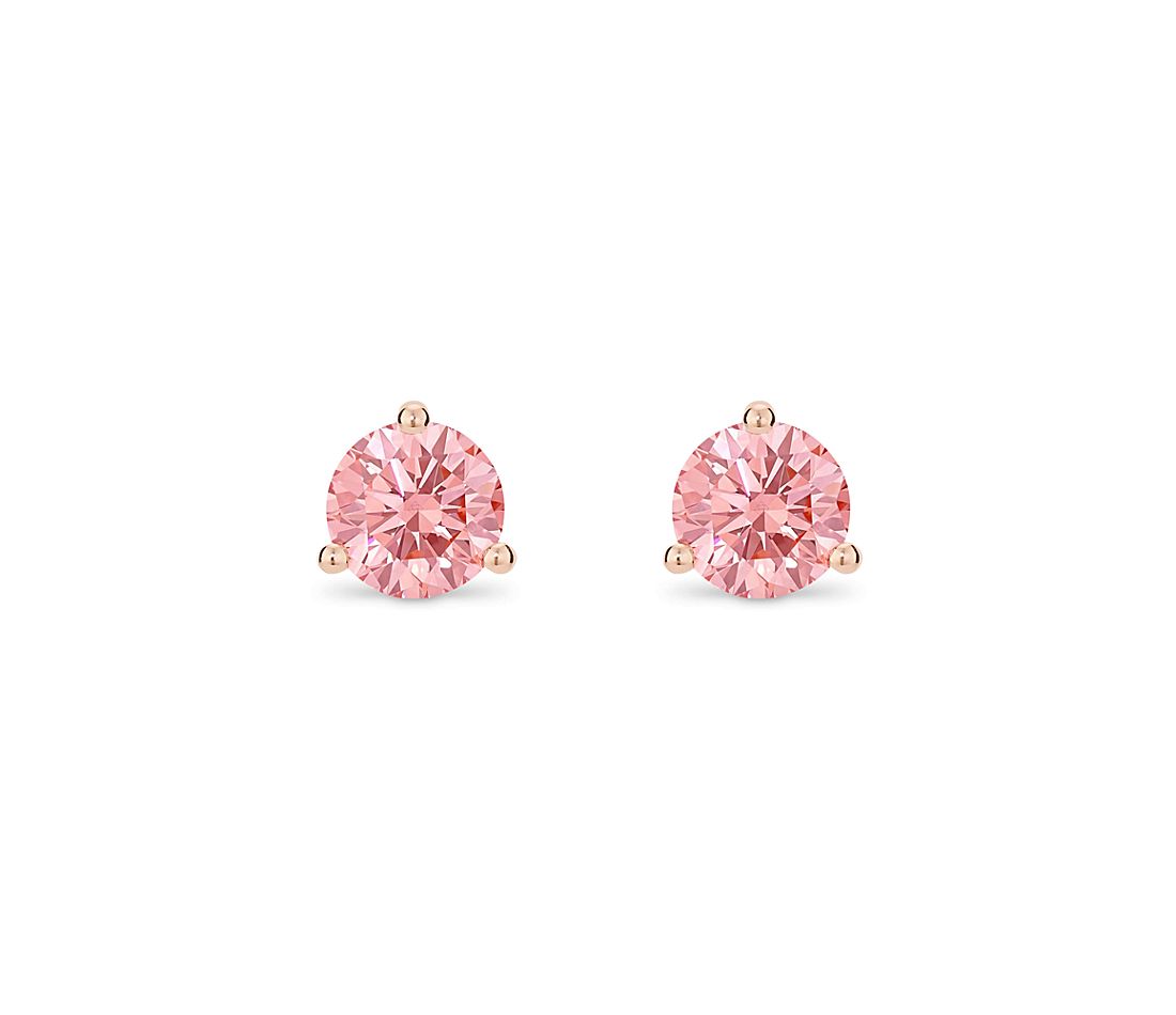 Bông tai vàng hồng 18K Au750 Pink Moissanite Diamond Round Solitaire Stud Earrings