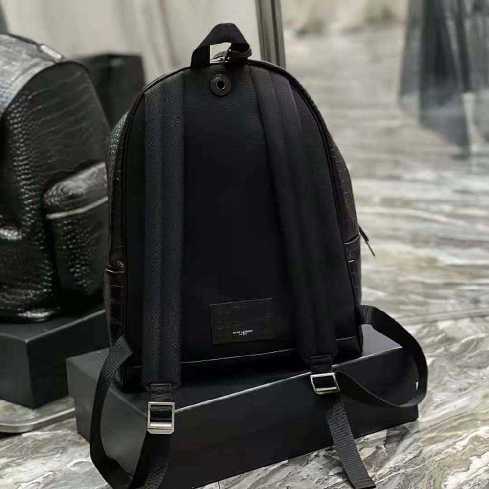 BALO Saint Laurent YSL City Backpack in Crocodile-Embossed Leather