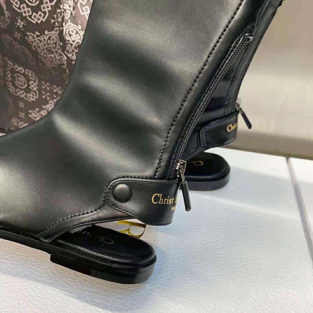 GIÀY Dior Women Spirit Thong Sandal Black Leather-Effect Stretch Fabric