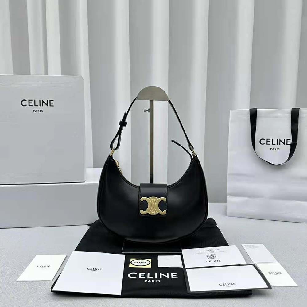 TÚI Celine Women Ava Triomphe Soft Bag in Smooth Calfskin-Black