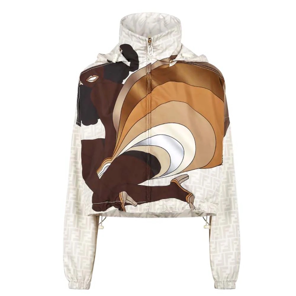 ÁO Fendi Women Windbreaker Multicolor Nylon Jacket-White