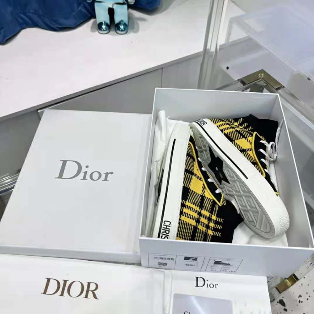 GIÀY Dior Women Walk’N’Dior Sneaker Yellow and Black Check’n’Dior Technical Mesh
