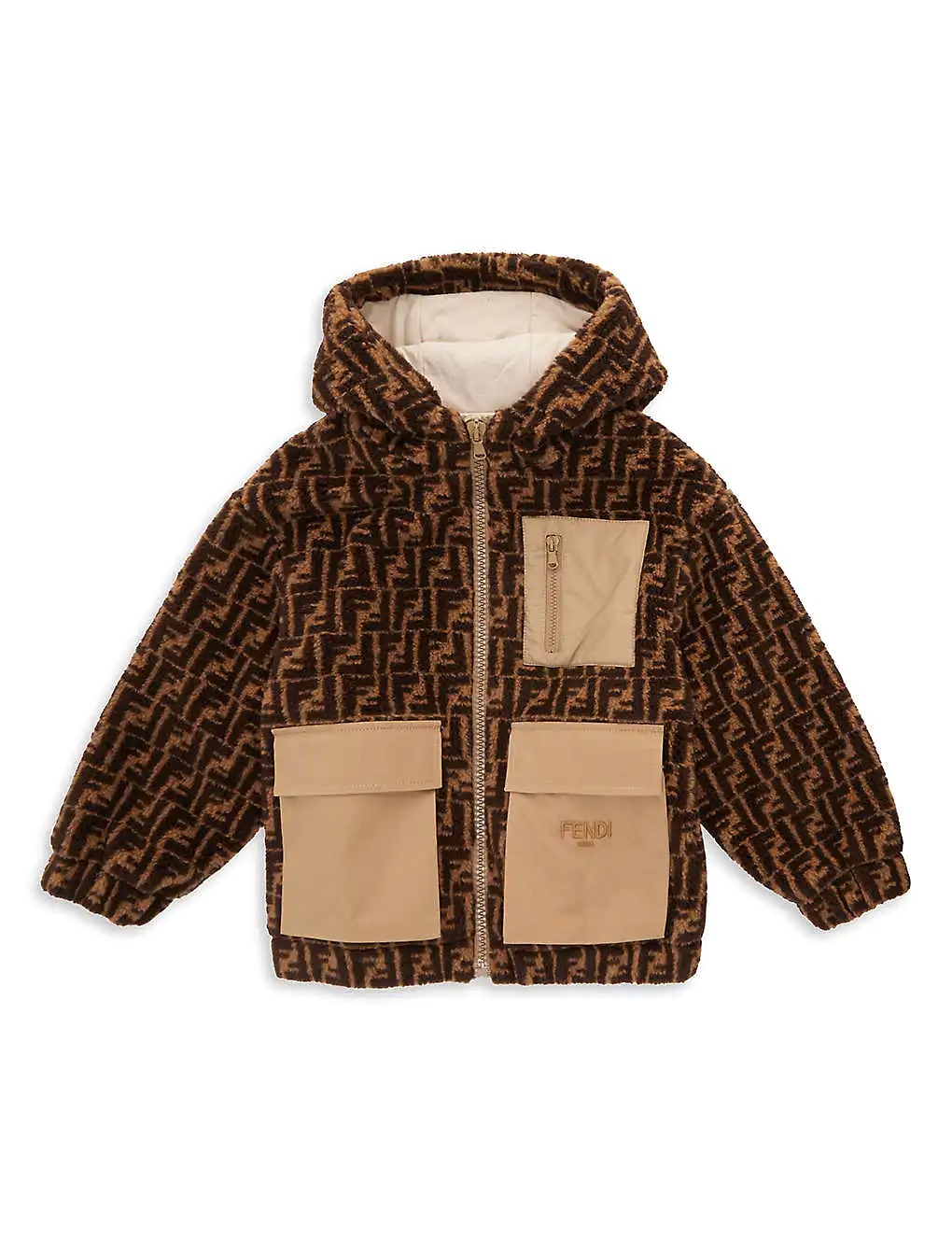 ÁO FENDI Logo-intarsia patch-pocket teddy-woven coat 8-14 years