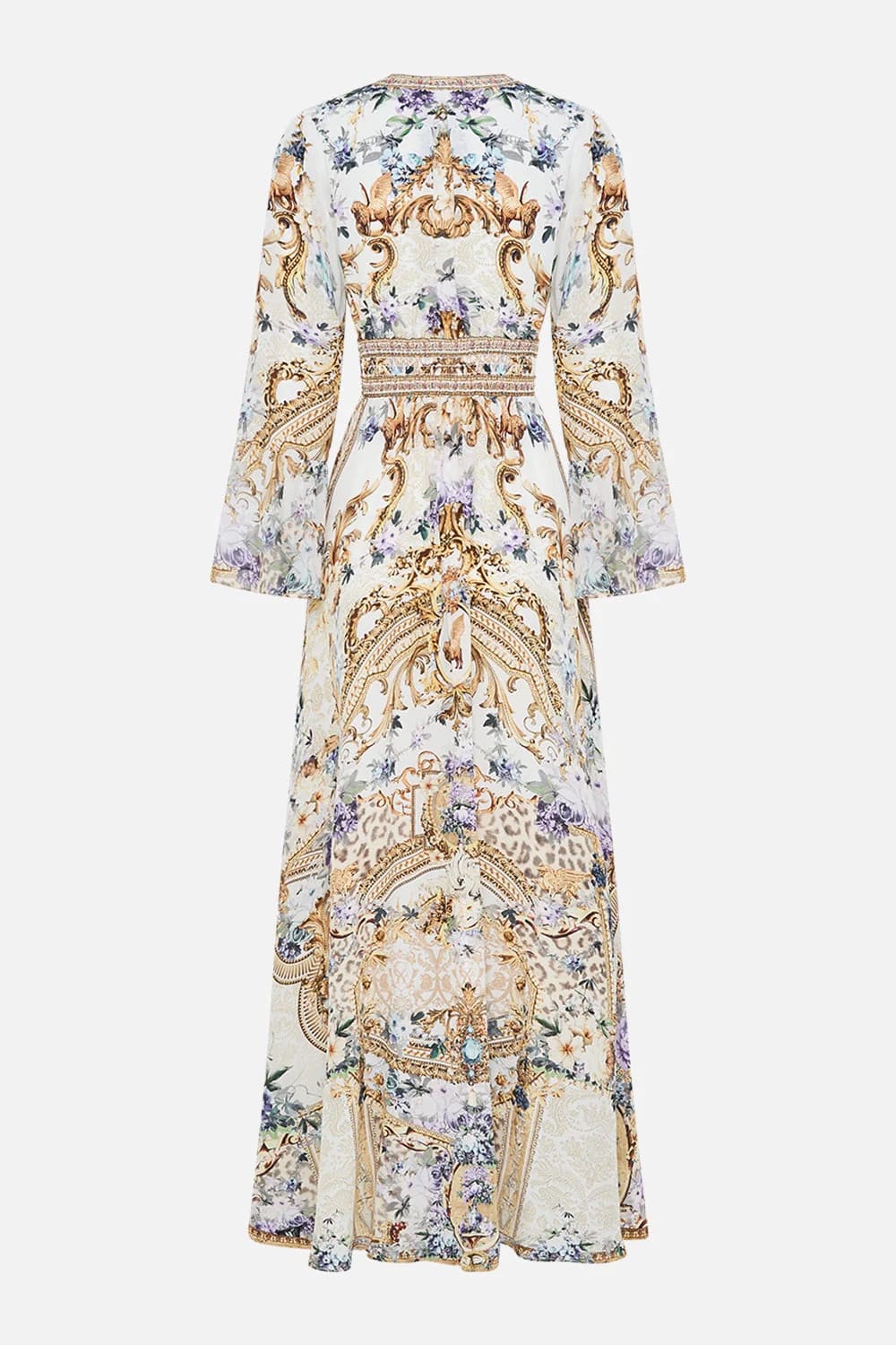 VÁY CAMILLA Silk Blue Cardigan Embellished V-Neck Maxi Dress High Classy Dài Tay