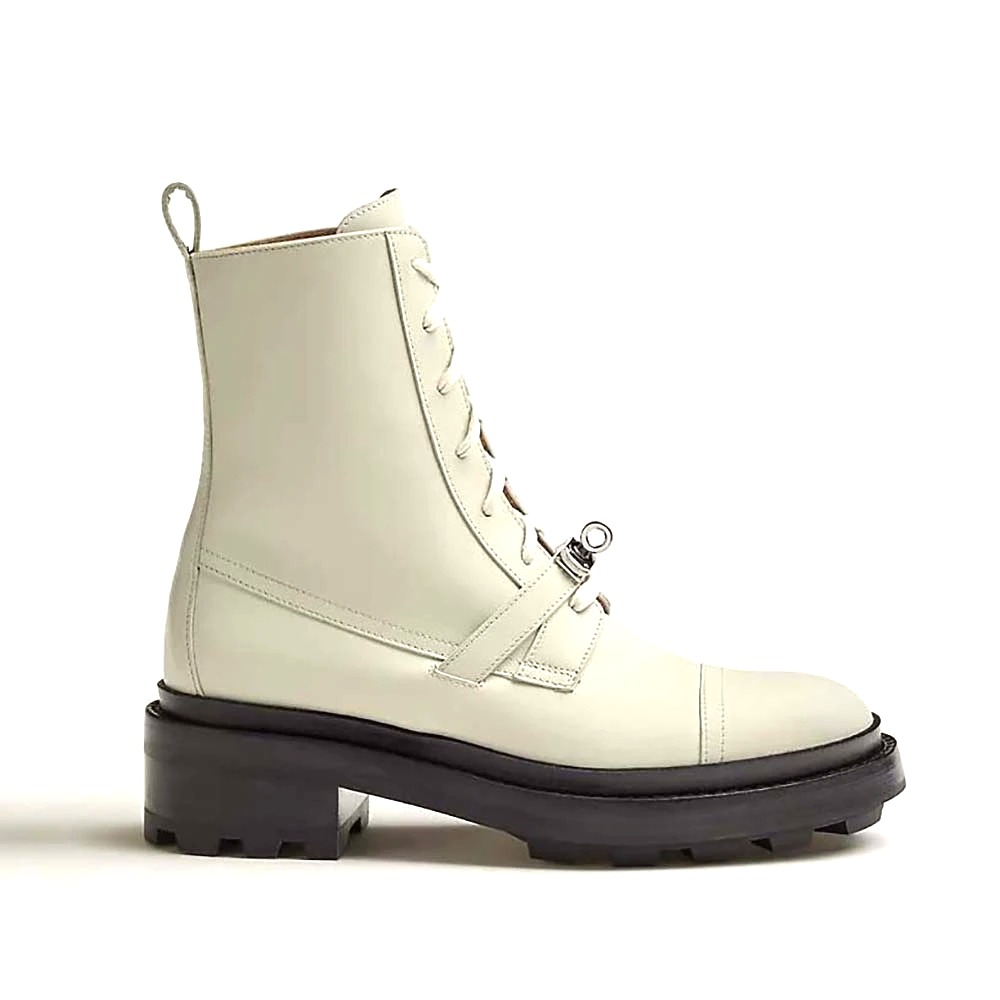 Giày Hermes Women Funk Ankle Boot in Calfskin Leather-White
