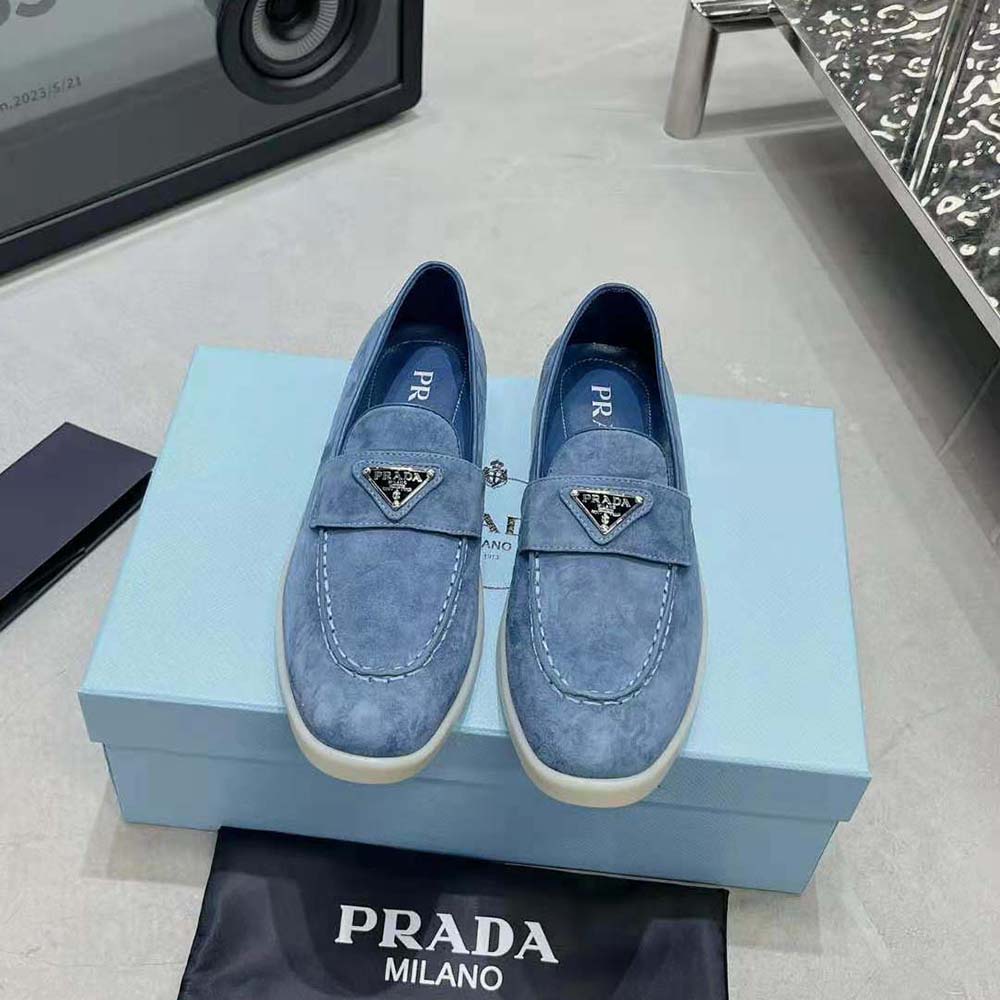 GIÀY Prada Suede Loafers with Enameled Triangle Logo