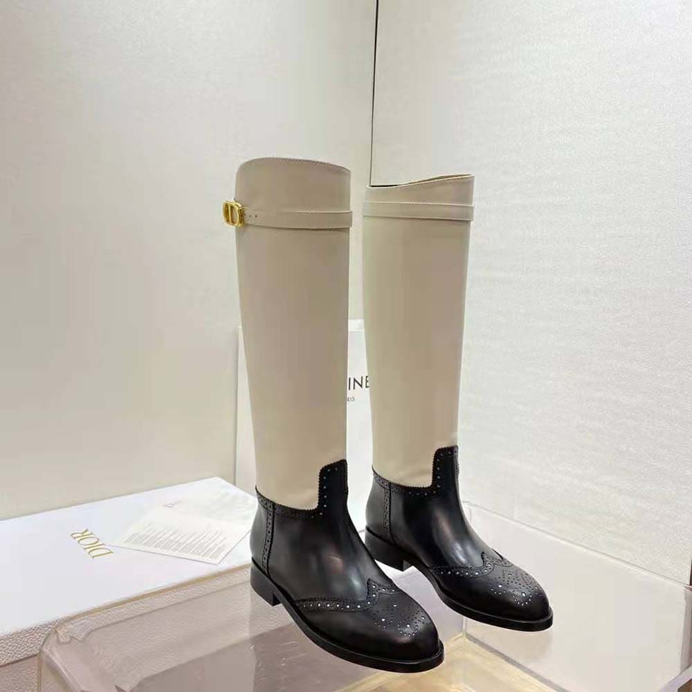GIÀY Dior Women Empreinte Boot Black and White Perforated Calfskin