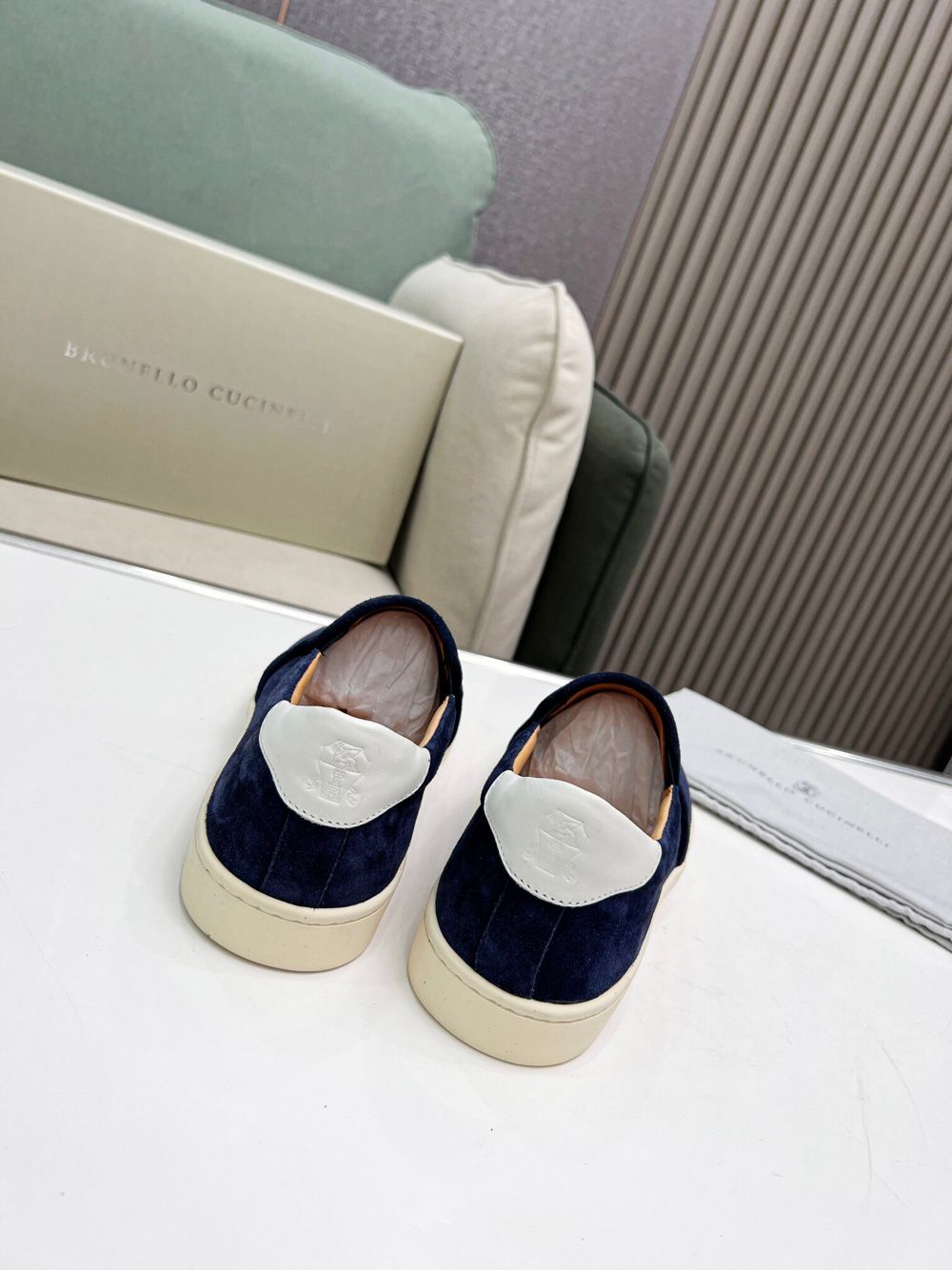 GIÀY BRUNELLO CUCINELLI Suede Deep Blue Slip on shoes