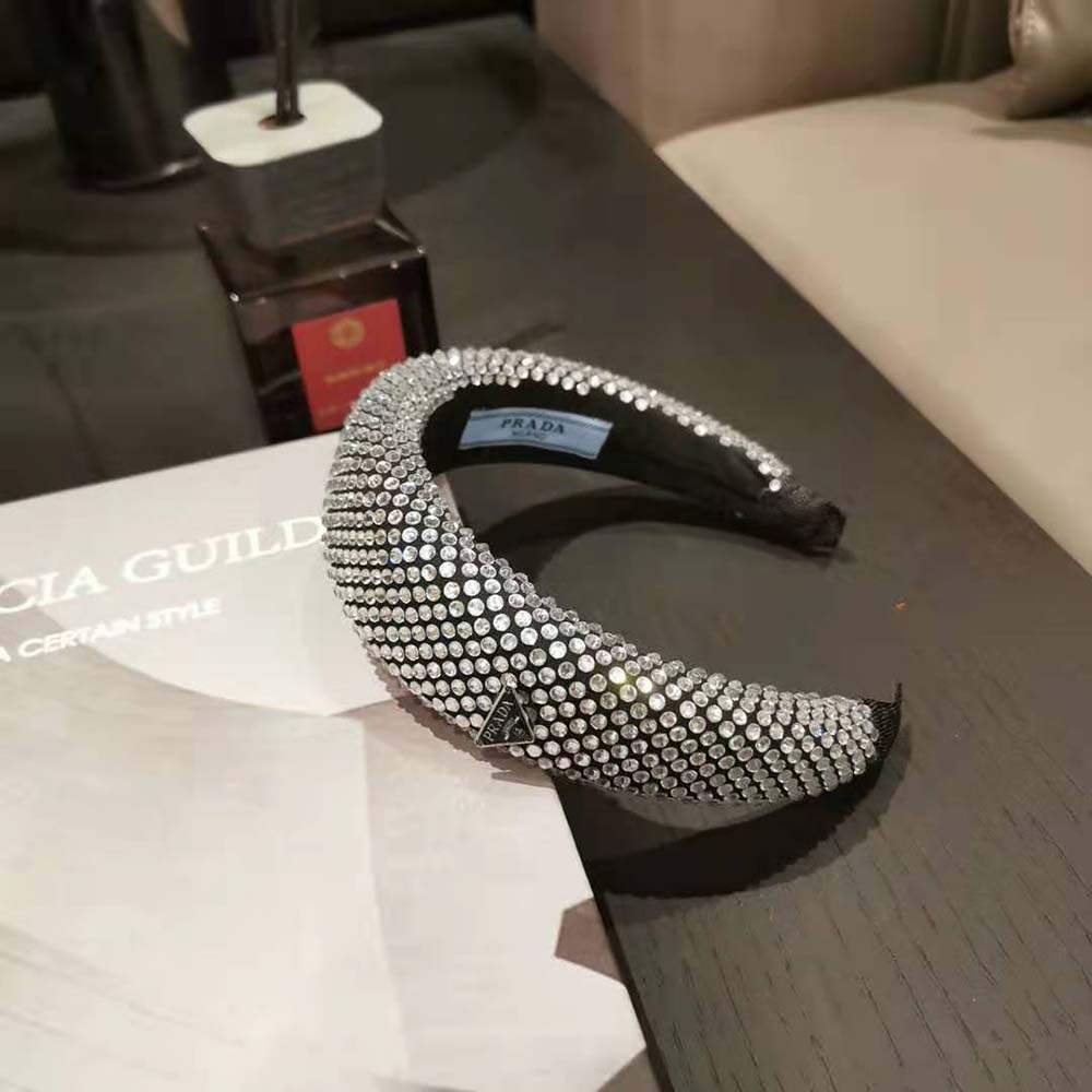 Bờm tóc Prada Oversized Embellished Satin Headband with Heat-Bonded Crystals