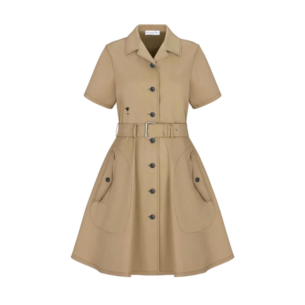 VÁY Dior Dress with Belt Beige Cotton Gabardine