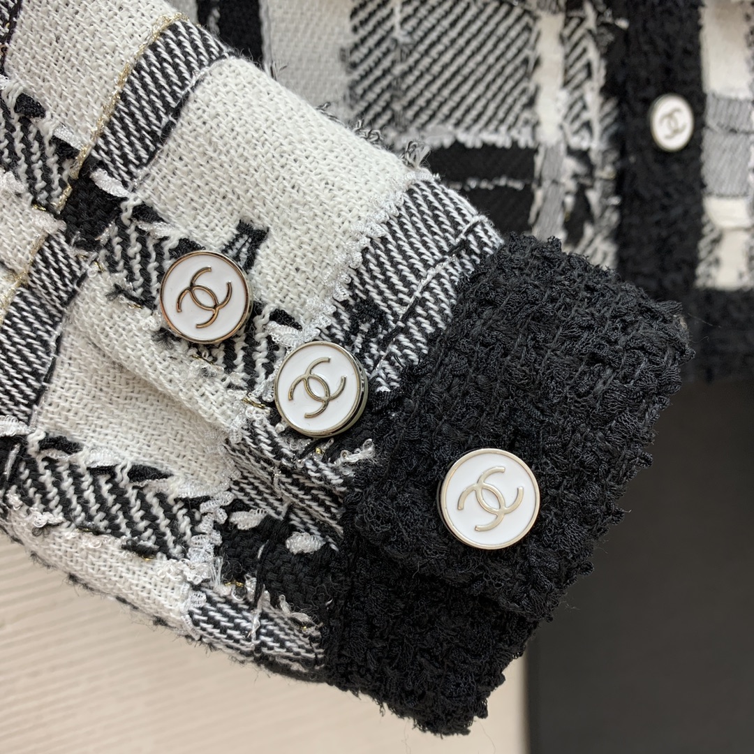 ÁO CHANEL TWEED BLACK WHITE Jacket Top AAA