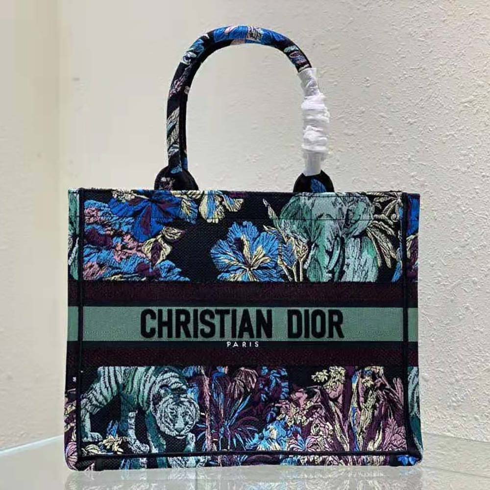 TÚI Dior Women Medium Dior Book Tote Blue Multicolor Toile de Jouy Voyage Embroidery