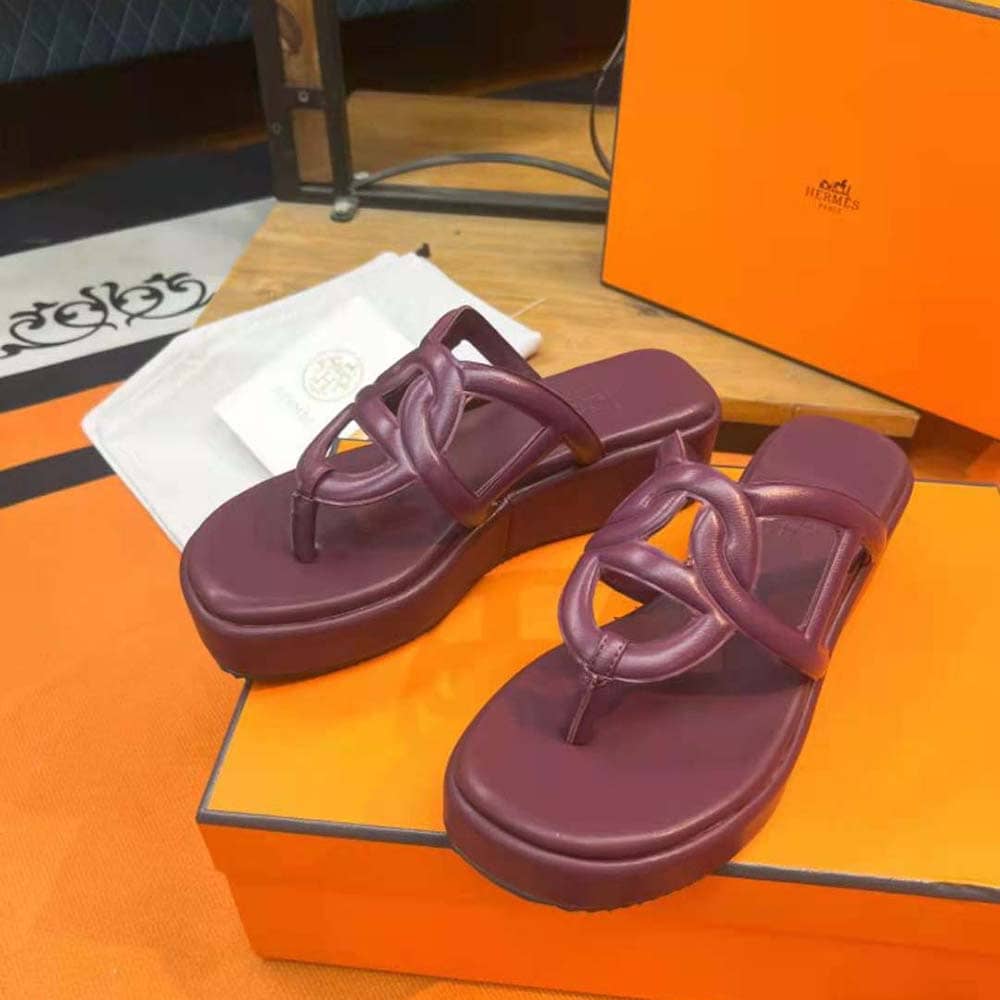 GIÀY Hermes Women Gipsy Sandal in Nappa Leather-Maroon